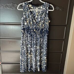 Navy Floral midi  Dress